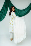 Women Casual Dress | White & Gold | Casual Plus 3 Piece Suit | Cotton Lawn Glitter Print | LBD-03518
