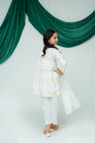 Kids Casual Dress | White & Gold | Casual Plus 3 Piece Suit | Cotton Lawn Glitter Print | KBD-03513