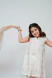 Kids Casual Dress | White & Gold | Casual 3 Piece Suit | Cotton Plain Emb | KAD-03510