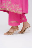 Women Winter Dress | Shocking Pink & Gold | Casual 3 Piece Suit | Cotton Masuri Karandi | LAD-03618