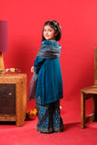Kids formal clothes | Turquoise blue & Gold | Formal 3 Piece Suit | Viscose Chiffon | KDD-03242