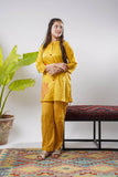 Girls Eid Dress | Mustard & Multicolor | Casual 2 Piece Suit  | Cotton Plain Cambric | GAC-03277