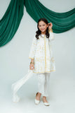 Kids Casual Dress | White & Gold | Casual Plus 3 Piece Suit | Cotton Lawn Glitter Print | KBD-03513