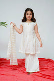 Kids Casual Dress | White & Gold | Casual 3 Piece Suit | Cotton Plain Emb | KAD-03510