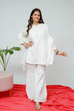 Girls Casual Dress | White & Silver | Casual 3 Piece Suit  | Cotton Plain Emb | GAD-03519