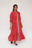 Women Eid Dress | Red & Multicolor | Casual Maxi | Cotton Lawn Printed | LAA-03503