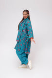 Girls Winter Dress | Turquoise Green & MultiColor | Casual 3 Piece Suit  | Cotton Karandi Printed | GAD-03635