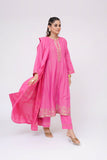 Women Winter Dress | Shocking Pink & Gold | Casual 3 Piece Suit | Cotton Masuri Karandi | LAD-03618