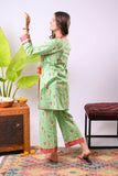 Girls Eid Dress | Perot Green & Multicolor | Casual 2 Piece Suit  | Cotton Lawn Printed | GAC-03378