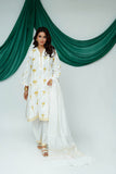 Women Casual Dress | White & Gold | Casual Plus 3 Piece Suit | Cotton Lawn Glitter Print | LBD-03518