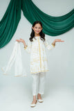 Kids Casual Dress | White & Gold | Casual Plus 3 Piece Suit | Cotton Lawn Glitter Print | KBD-03513