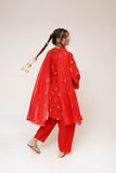 Girls Eid Dress | Red & Glitter | Casual Plus 3 Piece Suit  | Cotton Glitter Printed | GBD-03442