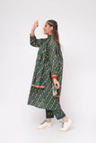 Girls Winter Dress | Bottle Green & Multicolor | Casual 3 Piece Suit  | Cotton Khaddar Printed | GAD-03648