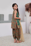Kids formal clothes | Green & Multicolor | Formal 3 Piece Suit | Cotton Digital Print By Organza | KDD-02995