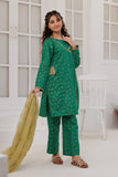 GBD-03057 | Turquoise Green & Golden | Casual Plus 3 Piece Suit | Cotton Jacquard