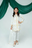 Kids Casual Dress | White & Gold | Casual Plus 3 Piece Suit | Cotton Lawn Glitter Print | KBD-03513