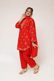 Girls Eid Dress | Red & Glitter | Casual Plus 3 Piece Suit  | Cotton Glitter Printed | GBD-03442