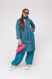 Girls Winter Dress | Turquoise Green & MultiColor | Casual 3 Piece Suit  | Cotton Karandi Printed | GAD-03635