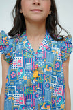 Kids Casual Dress | Blue & MultiColor | Casual 2 Piece Suit | Cotton Digital Lawn Printed | KAC-03526