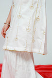 Kids Casual Dress | White & Gold | Casual 3 Piece Suit | Cotton Plain Emb | KAD-03510