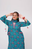 Girls Winter Dress | Turquoise Green & MultiColor | Casual 3 Piece Suit  | Cotton Karandi Printed | GAD-03635
