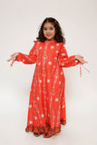 Kids Casual Maxi  | Peach & Multicolor | Casual Maxi | Cotton Lawn Printed | KAA-03483