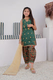 Kids formal clothes | Green & Multicolor | Formal 3 Piece Suit | Cotton Digital Print By Organza | KDD-02995