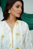 Women Casual Dress | White & Gold | Casual Plus 3 Piece Suit | Cotton Lawn Glitter Print | LBD-03518