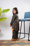 Kids Eid Dress | Black & Multicolor | Casual Plus 2 Piece Suit | Cotton Lawn Printed | KAC-03321