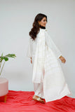 Women Casual Dress | White & Gold | Casual 3 Piece Suit | Cotton Plain Emb | LAD-03522