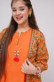 Girls Winter Dress | Orange & Multicolor | Casual 3 Piece Suit  | Cotton Khaddar Printed | GAD-03632