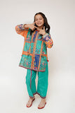 Kids Casual Dress | Turtquoise green & Multicolor | Casual 2 Piece Suit | Cotton Lawn Printed Digital Printed | KAC-03470
