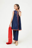 Kids formal Dress | Blue & Multicolor | Formal 3 Piece Suit | Viscose Chambray Katan | KDD-03678