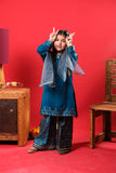 Kids formal clothes | Turquoise blue & Gold | Formal 3 Piece Suit | Viscose Chiffon | KDD-03242