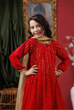Kids formal clothes | Red & Gold | Formal 3 Piece Suit | Viscose Crinkle Chiffon | KDD-03068