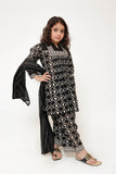 Kids Casual Dress | Black & Fawn | Casual 3 Piece Suit | Cotton Lawn Printed | KAD-03497