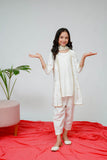 KIds Casual Dress | White &Gold | Casual 2 Piece Suit | Cotton Plain Emb | KAD-03509