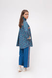 Girls Winter Dress | Turquoise Blue & Multicolor | Casual 3 Piece Suit  | Cotton Khaddar Printed | GAD-03631