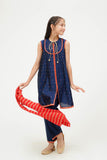 Kids formal Dress | Blue & Multicolor | Formal 3 Piece Suit | Viscose Chambray Katan | KDD-03678