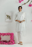 LAD-03114 | White & silver | Casual 3 Piece Suit | Plain Cotton