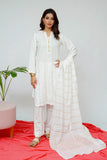 Women Casual Dress | White & Gold | Casual 3 Piece Suit | Cotton Plain Emb | LAD-03522