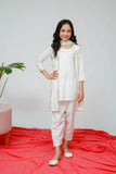 KIds Casual Dress | White &Gold | Casual 2 Piece Suit | Cotton Plain Emb | KAD-03509