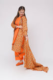 Girls Winter Dress | Orange & Multicolor | Casual 3 Piece Suit  | Cotton Khaddar Printed | GAD-03632
