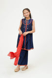 Kids formal Dress | Blue & Multicolor | Formal 3 Piece Suit | Viscose Chambray Katan | KDD-03678