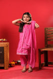 Kids Eid Dress | Shocking Pink & Multicolor | Casual Plus 3 Piece Suit | Cotton Dobby | KBD-03313