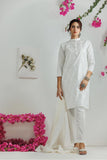 LAD-03114 | White & silver | Casual 3 Piece Suit | Plain Cotton