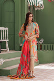 LAD-03039 | Fawn & Multicolor | Casual 3 Piece Suit | Cotton  Lawn Printed