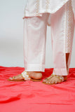 Women Casual Dress | White & Gold | Casual 3 Piece Suit | Cotton Plain Emb | LAD-03522