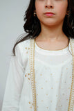 KIds Casual Dress | White &Gold | Casual 2 Piece Suit | Cotton Plain Emb | KAD-03509