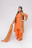 Girls Winter Dress | Orange & Multicolor | Casual 3 Piece Suit  | Cotton Khaddar Printed | GAD-03632